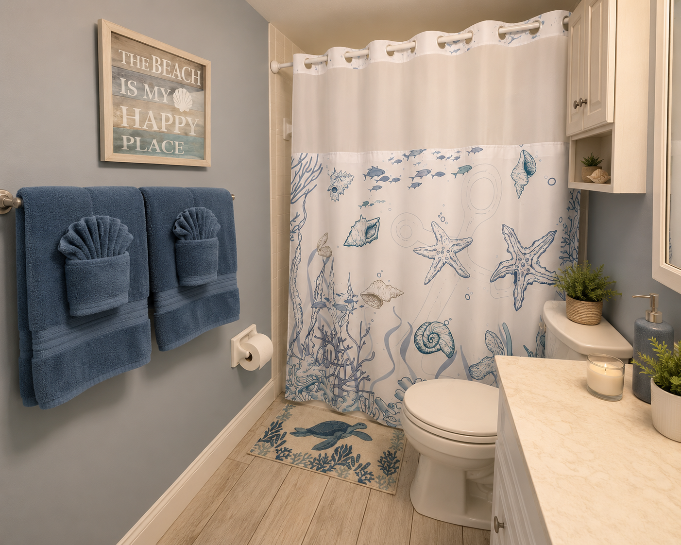 Unit 204 bathroom with coastal starfish decor