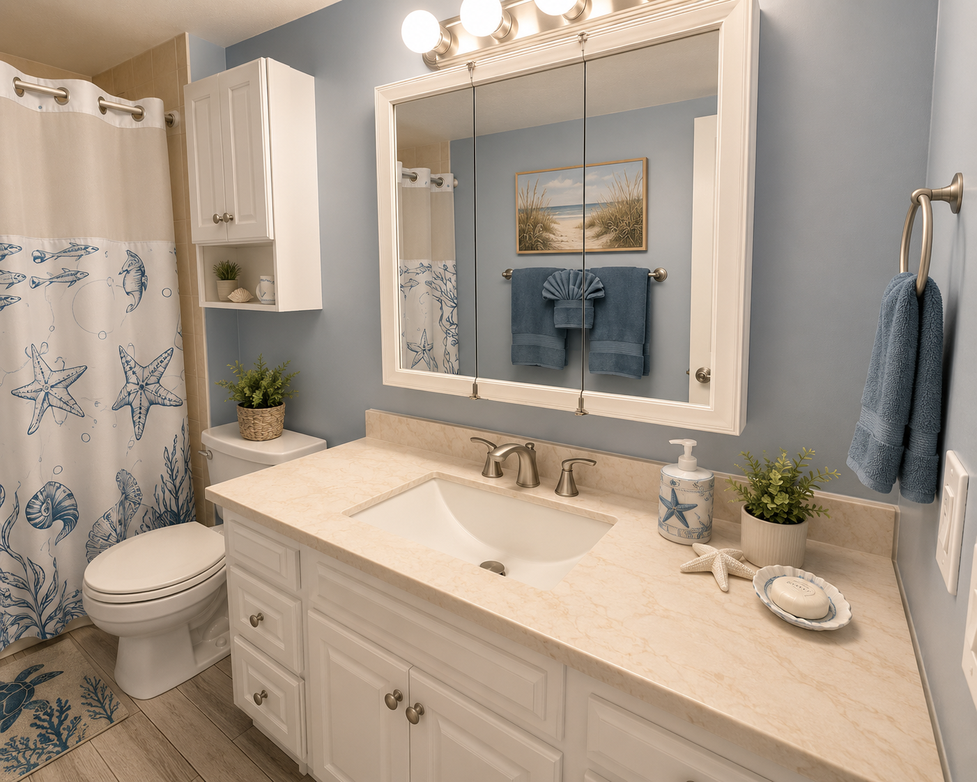 Unit 204 bathroom vanity with marble countertop